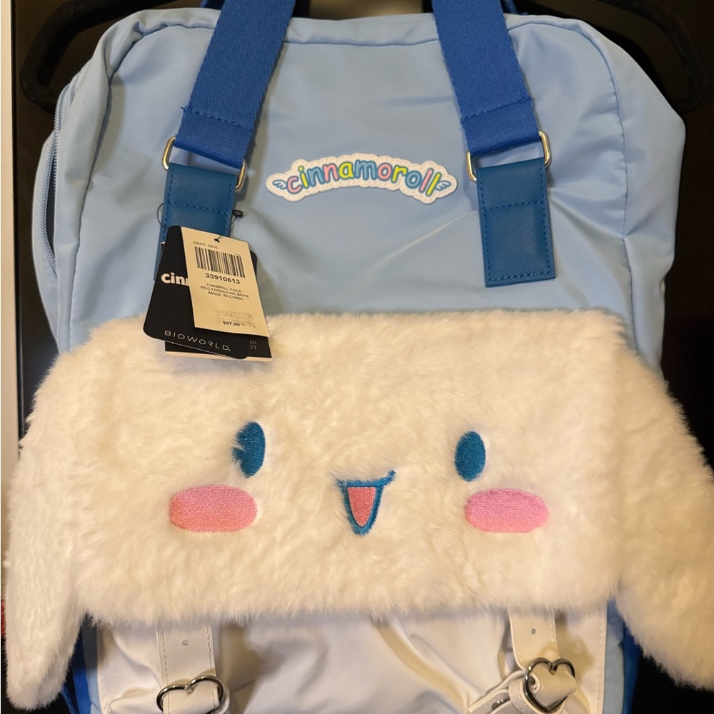 Bioworld Cinnamoroll Pastel Blue and White Plush Backpack from Hot Topic